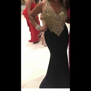 Prom Dress- Evening Gown- Black and Gold Dress
